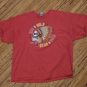 Red & Gold Headress & Skull Logo Short Sleeve Red Crewneck Tee Shirt 2XL